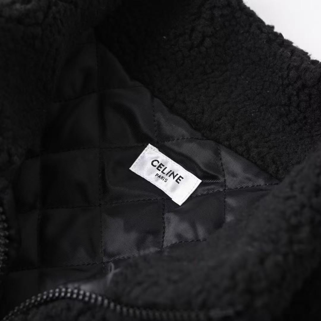 Veste matelassée en laine d'agneau noire avec poche