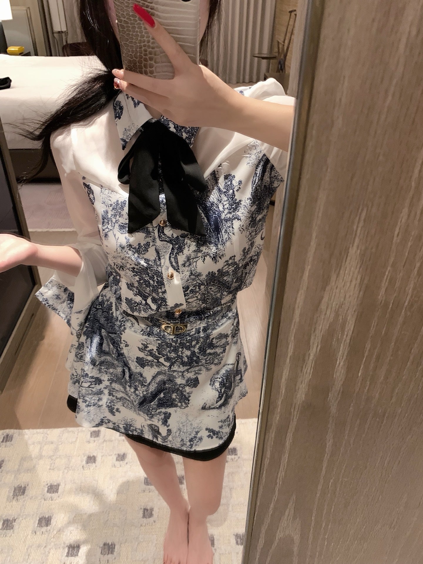 Zoo Print Satin-Paneled Chiffon Shirt and Skirt Set