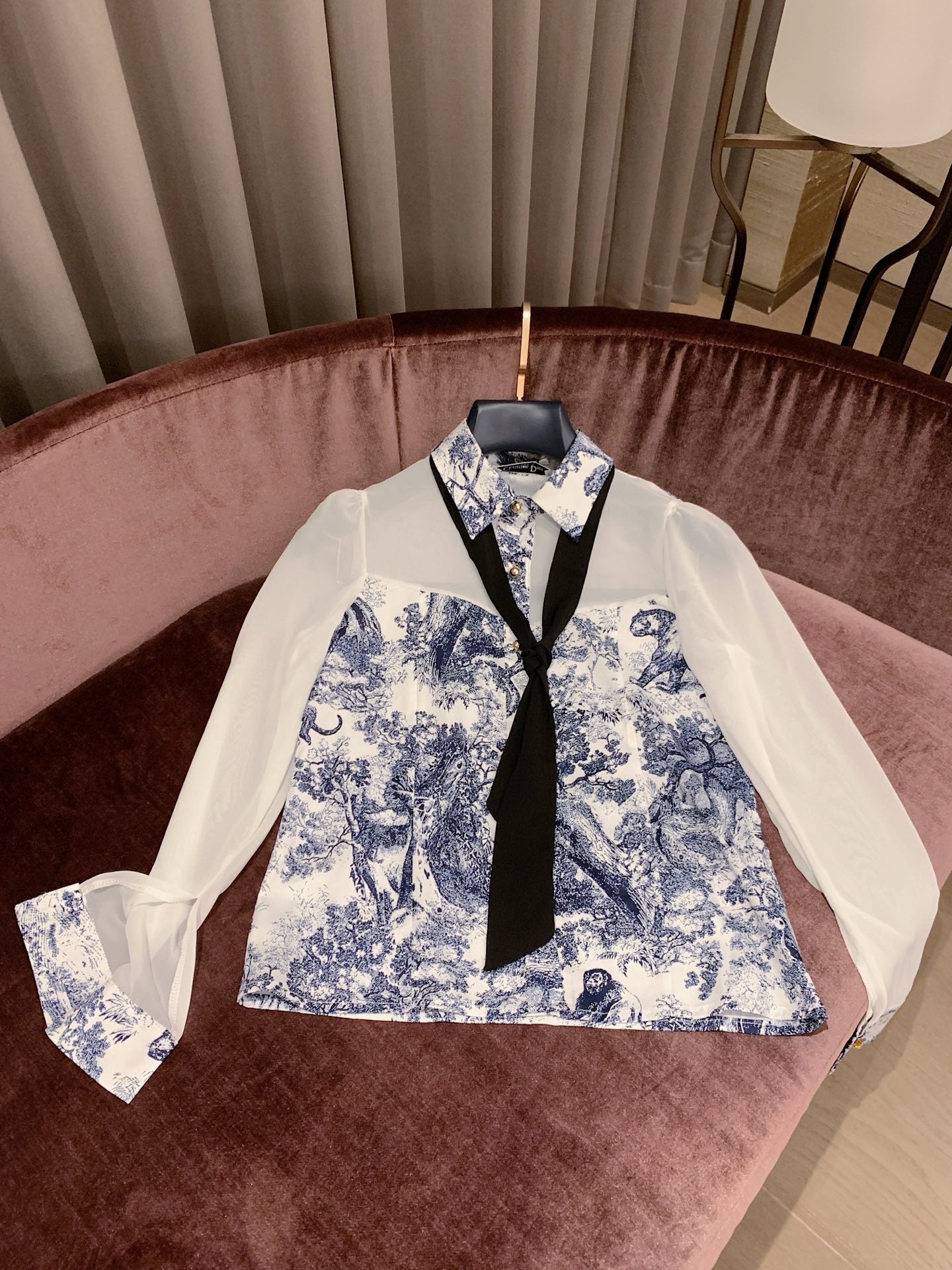 Zoo Print Satin-Paneled Chiffon Shirt and Skirt Set