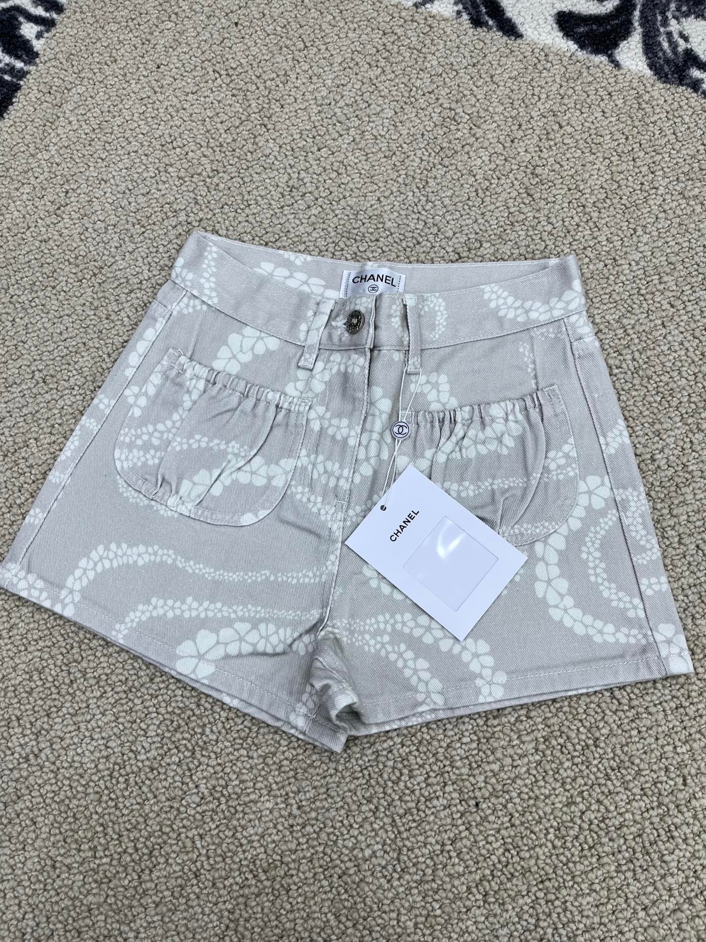 Printed Denim Shorts