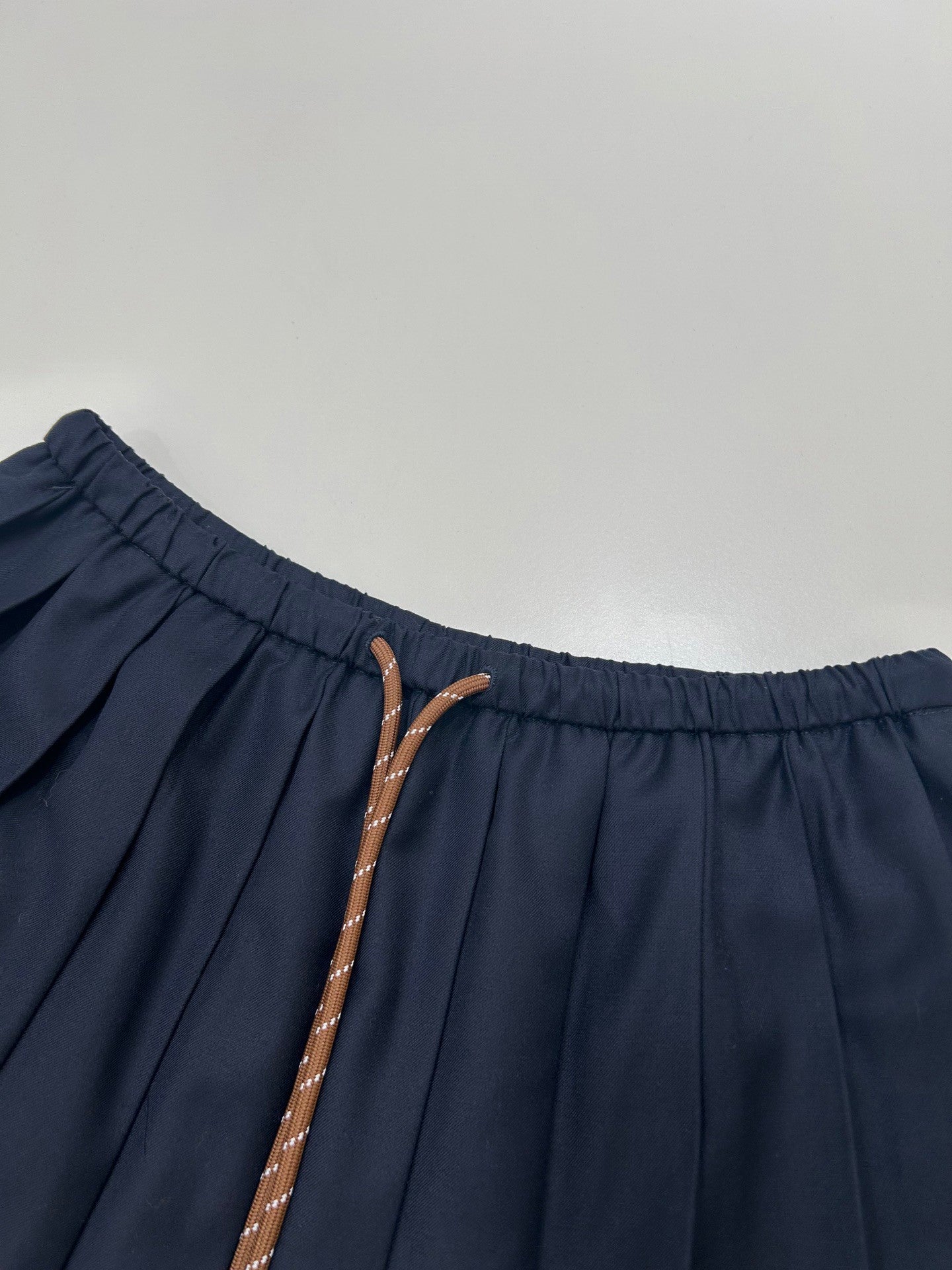 Drawstring Waist Navy Pleated Mini Skirt