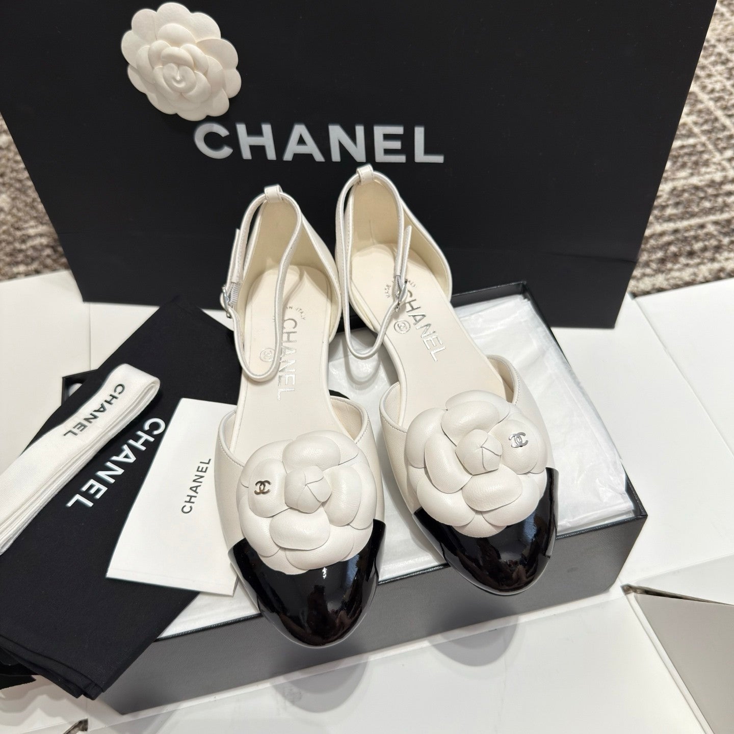 Camellia Two-Tone Ankle-Strap Flats