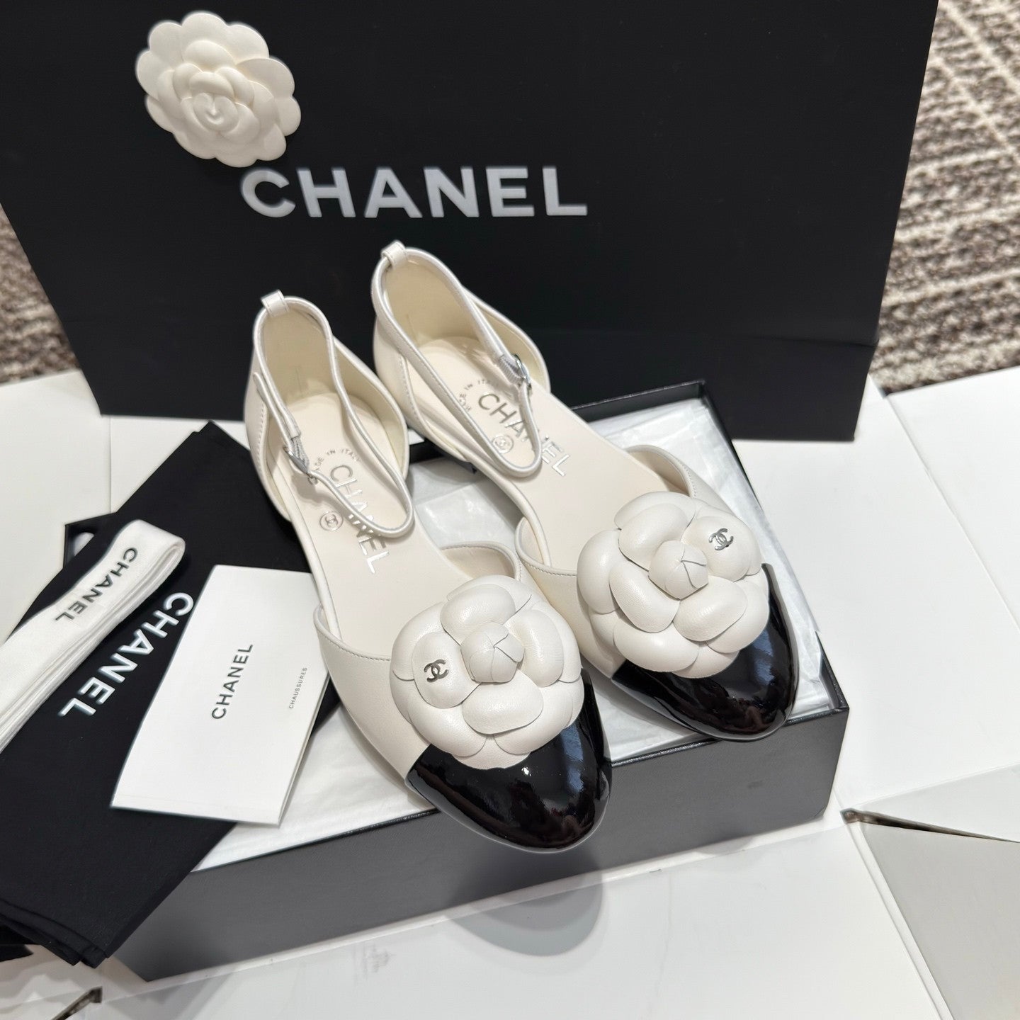 Camellia Two-Tone Ankle-Strap Flats
