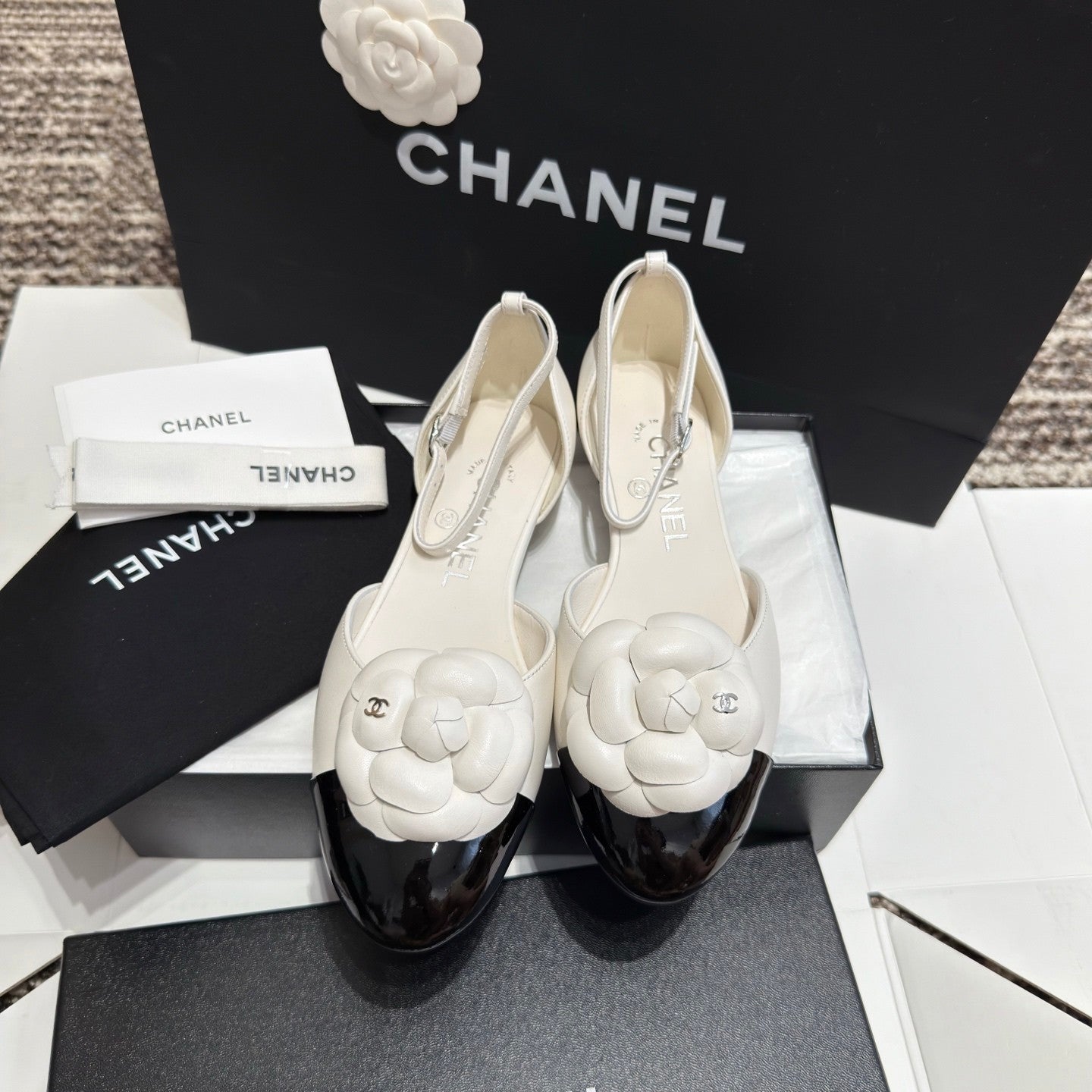 Camellia Two-Tone Ankle-Strap Flats