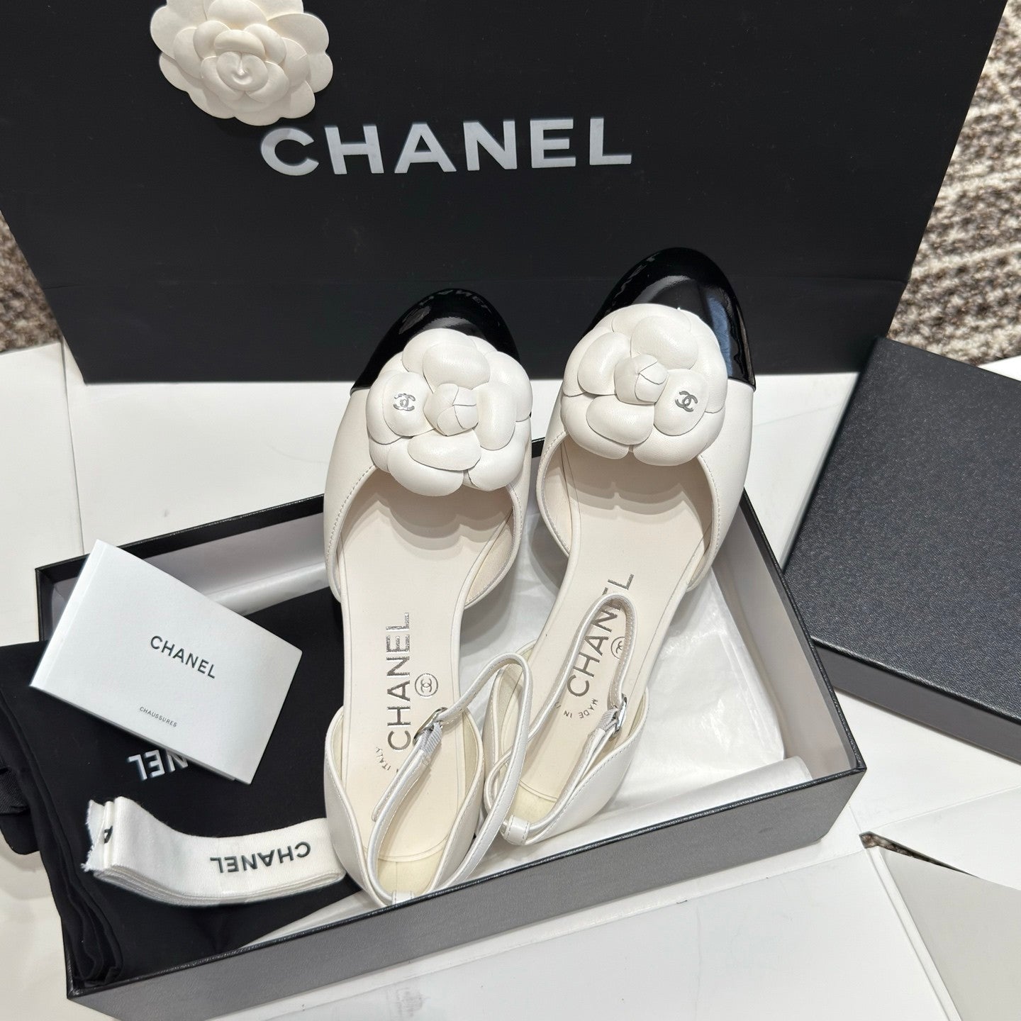 Camellia Two-Tone Ankle-Strap Flats