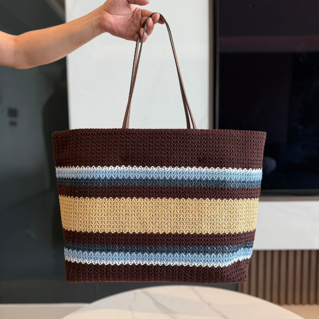 Sac fourre-tout en paille tissée à rayures