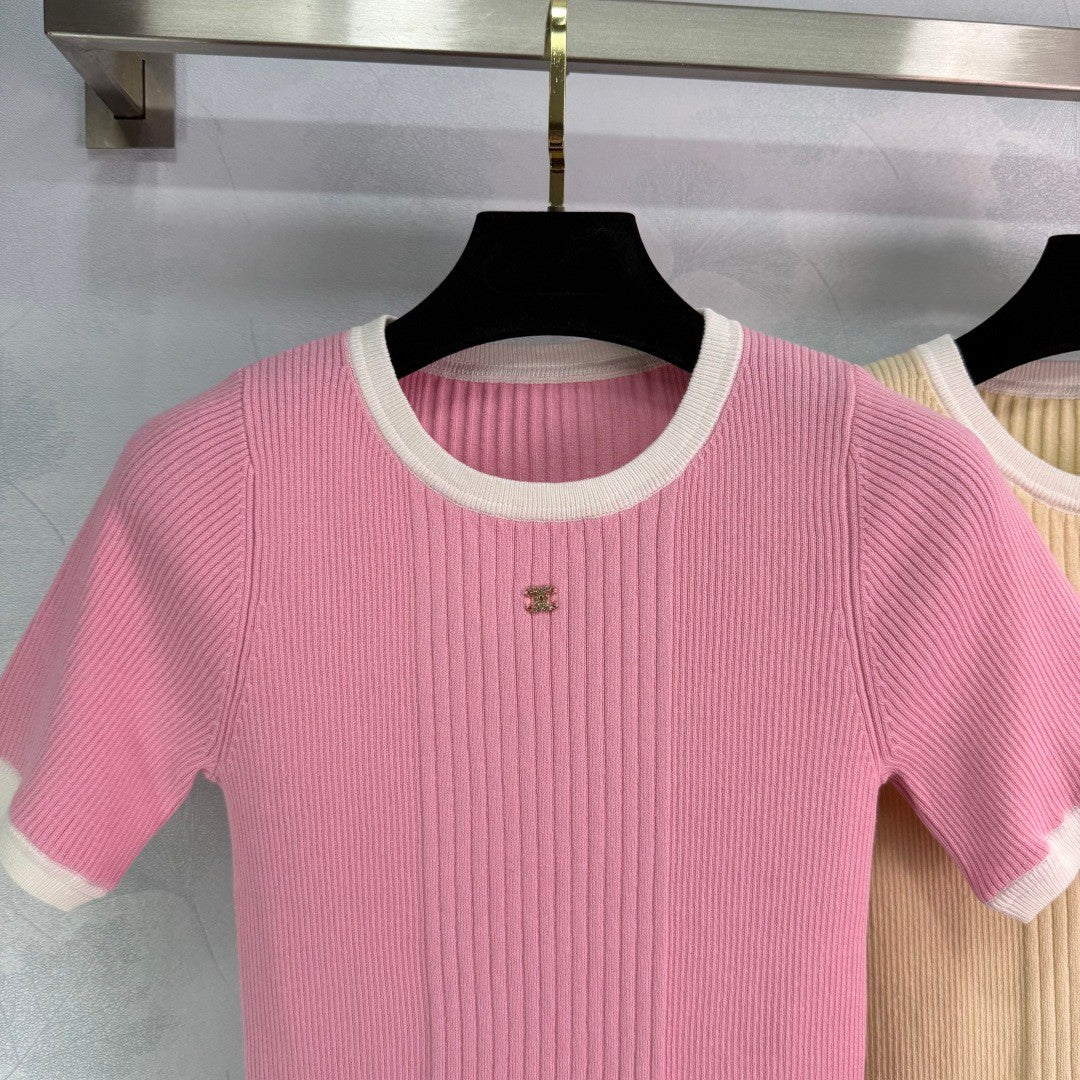 Color-Blocked Ribbed Knit Short-Sleeve Tees