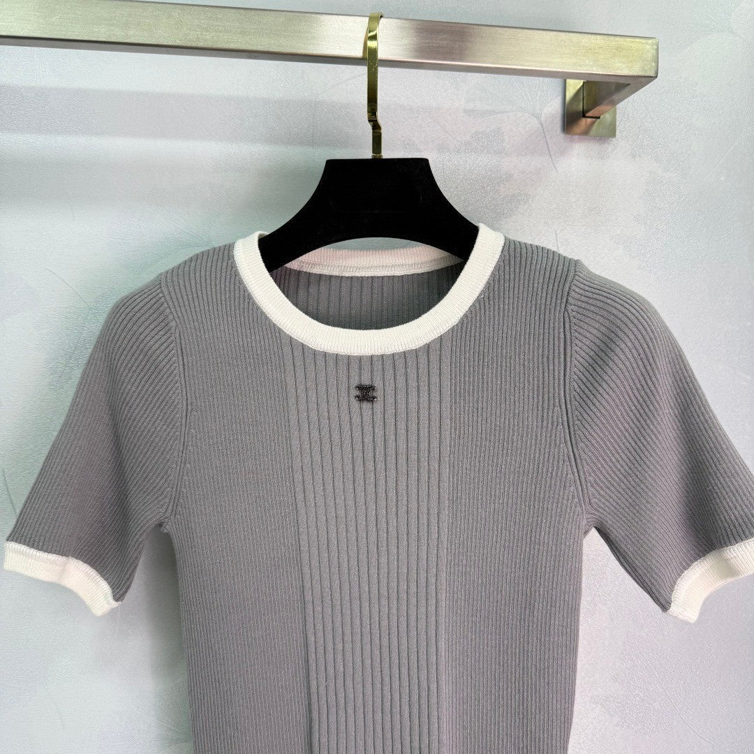 Color-Blocked Ribbed Knit Short-Sleeve Tees