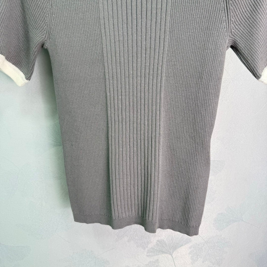 Color-Blocked Ribbed Knit Short-Sleeve Tees
