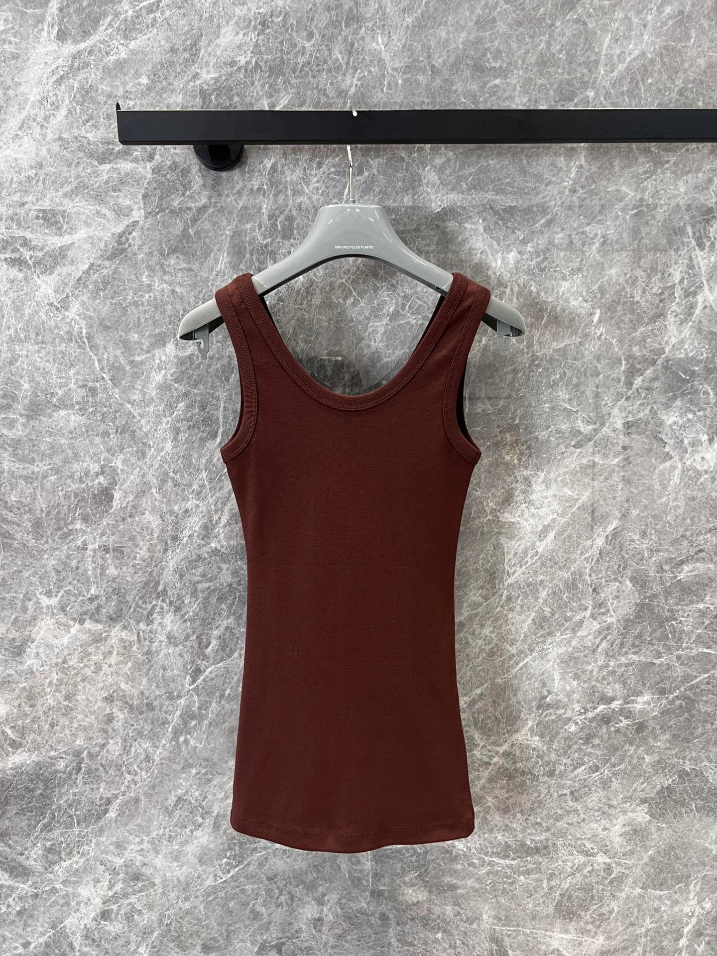 Chocolate Ribbed Tank with Subtle Geometric Accent
