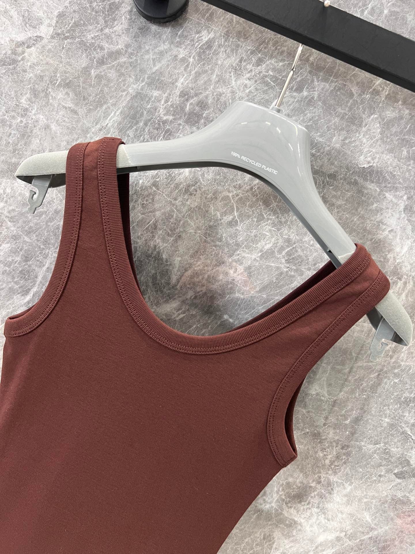 Chocolate Ribbed Tank with Subtle Geometric Accent