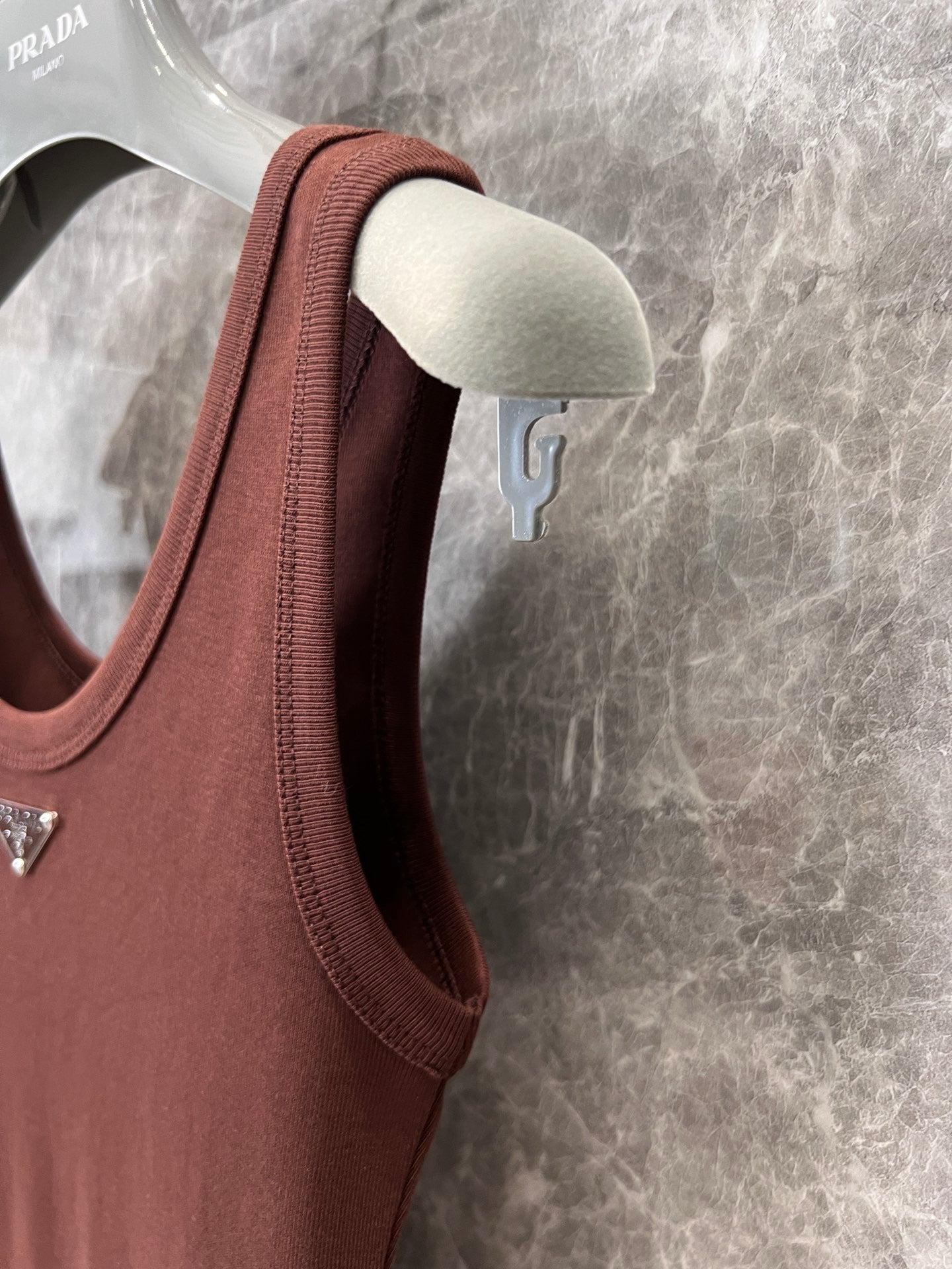 Chocolate Ribbed Tank with Subtle Geometric Accent