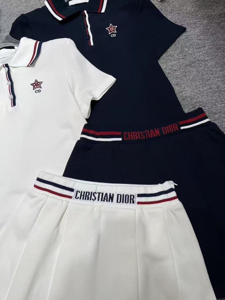 Preppy Sporty Polo & Pleated Skirt Co-ord Set (shirt + skirt)