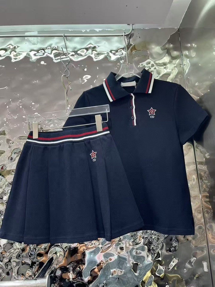 Preppy Sporty Polo & Pleated Skirt Co-ord Set (shirt + skirt)