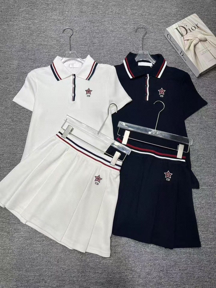 Preppy Sporty Polo & Pleated Skirt Co-ord Set (shirt + skirt)