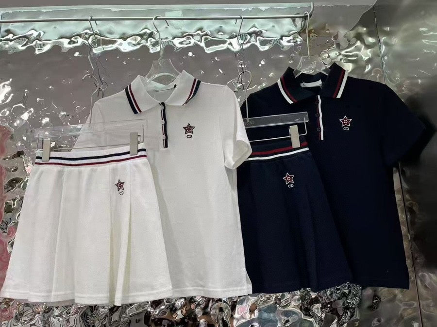 Preppy Sporty Polo & Pleated Skirt Co-ord Set (shirt + skirt)