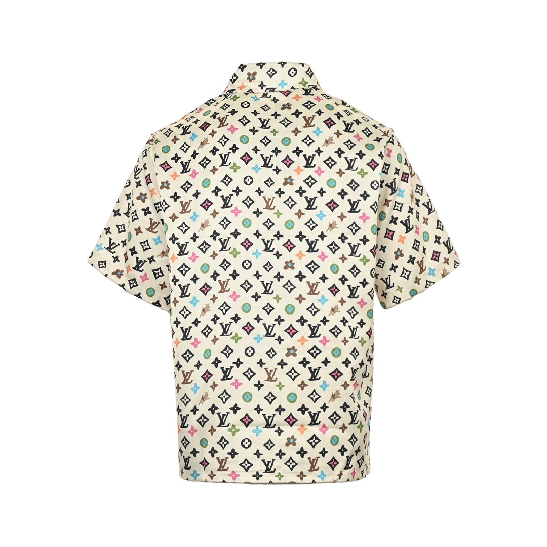 Chemise à manches courtes en soie imprimée all-over