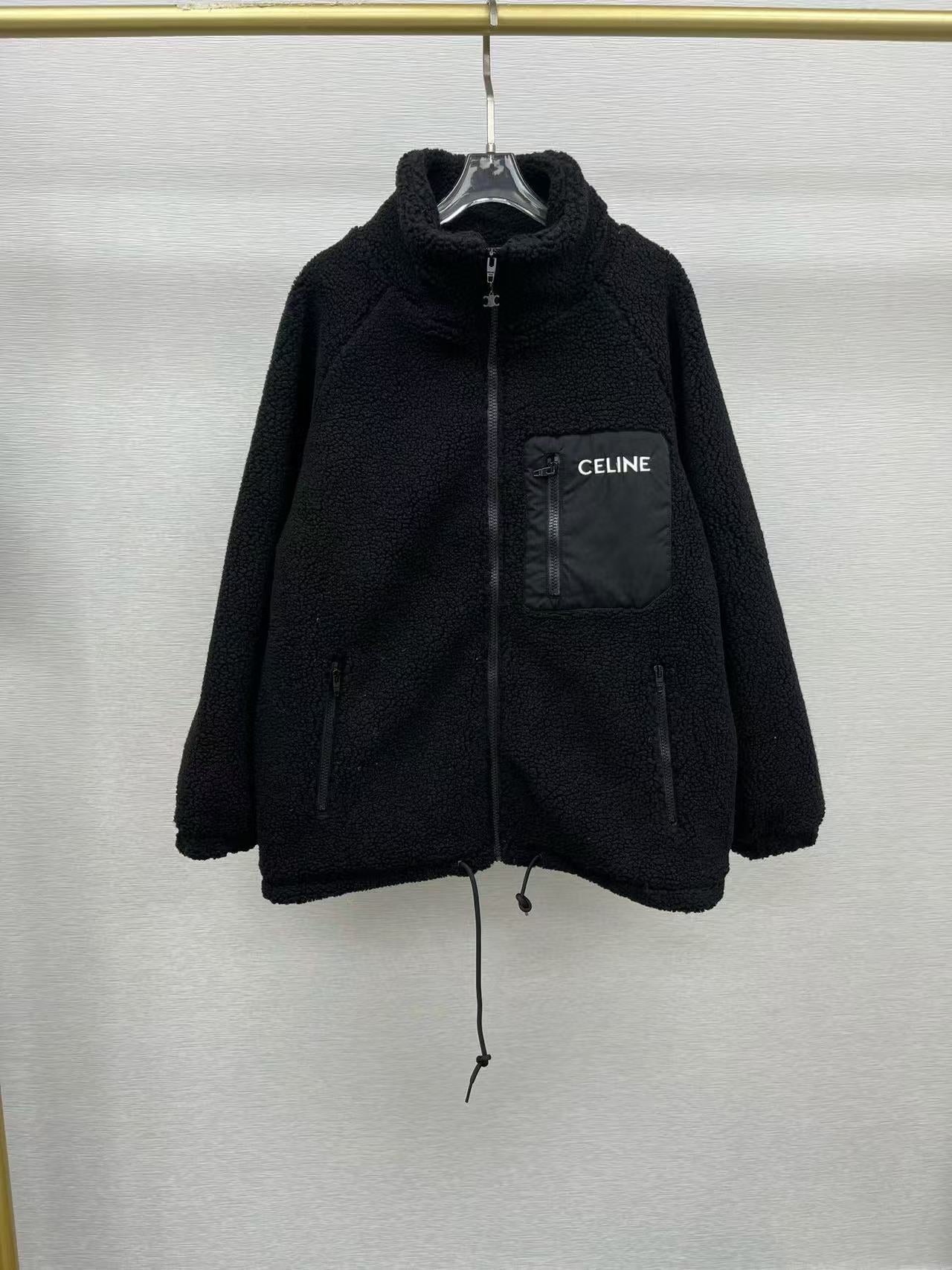 Veste matelassée en laine d'agneau noire avec poche