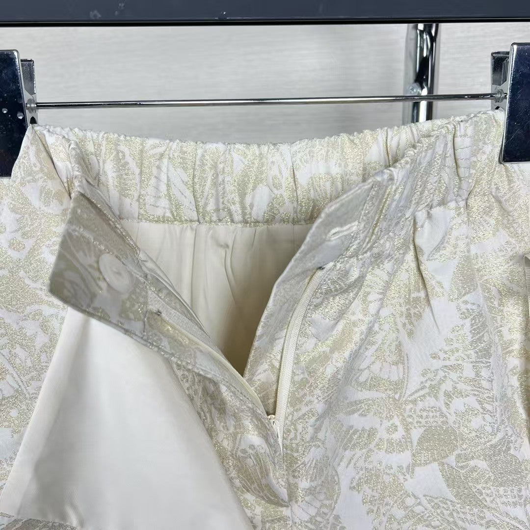 25SS Goldfarbener Schmetterlingsrock mit elastischer Taille