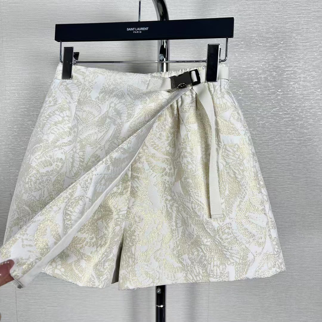 25SS Goldfarbener Schmetterlingsrock mit elastischer Taille