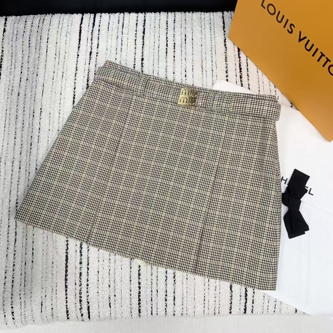 Jupe à carreaux avec ceinture et fermeture éclair latérale, nouveau style printemps et été