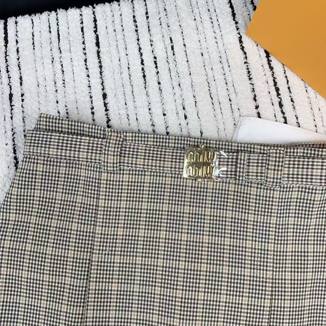 Jupe à carreaux avec ceinture et fermeture éclair latérale, nouveau style printemps et été