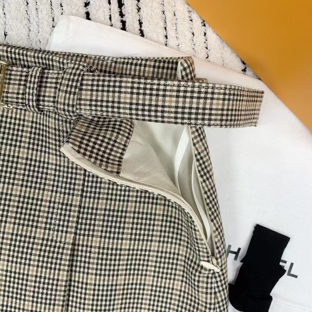 Jupe à carreaux avec ceinture et fermeture éclair latérale, nouveau style printemps et été