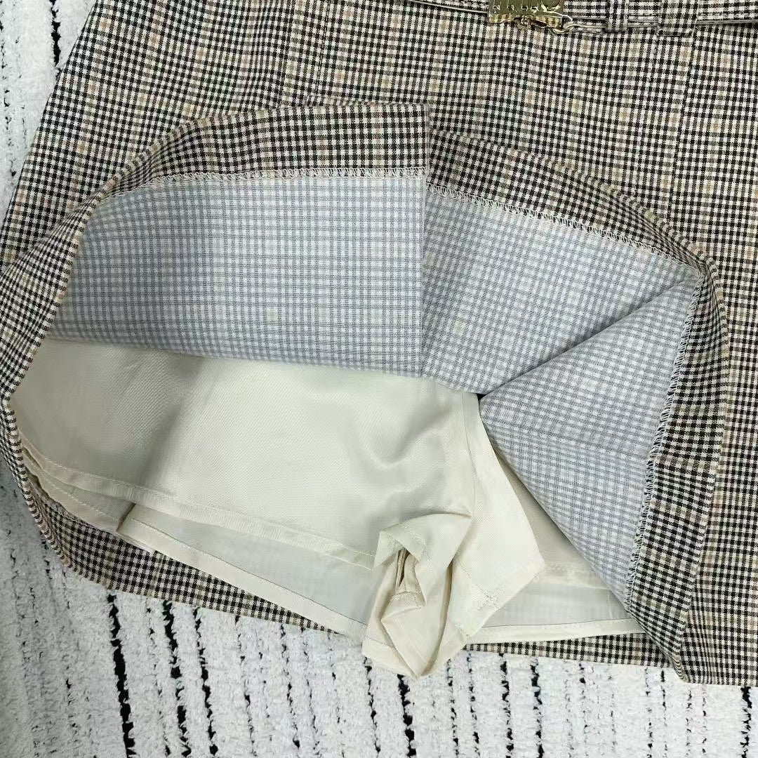 Jupe à carreaux avec ceinture et fermeture éclair latérale, nouveau style printemps et été