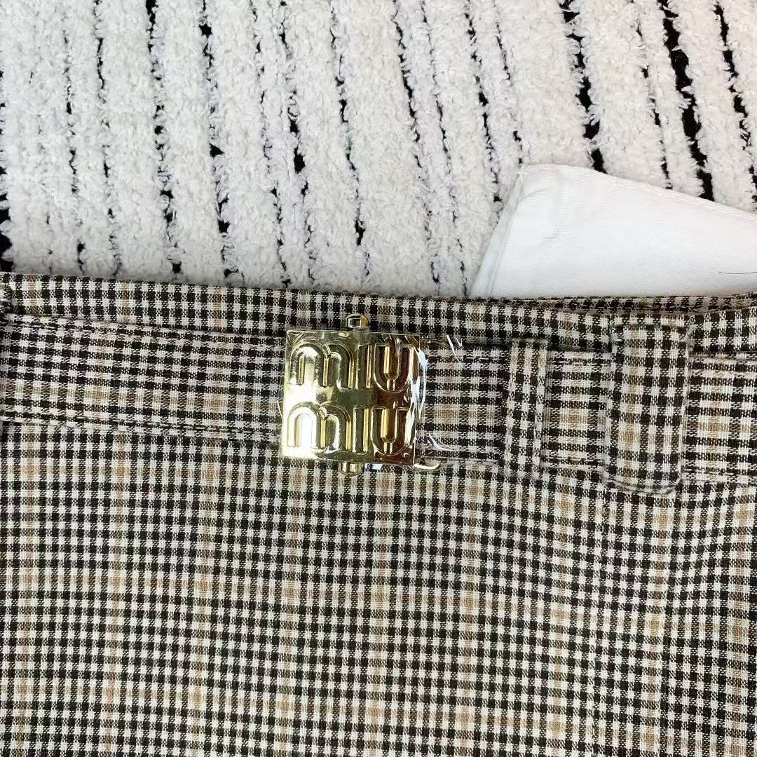 Jupe à carreaux avec ceinture et fermeture éclair latérale, nouveau style printemps et été