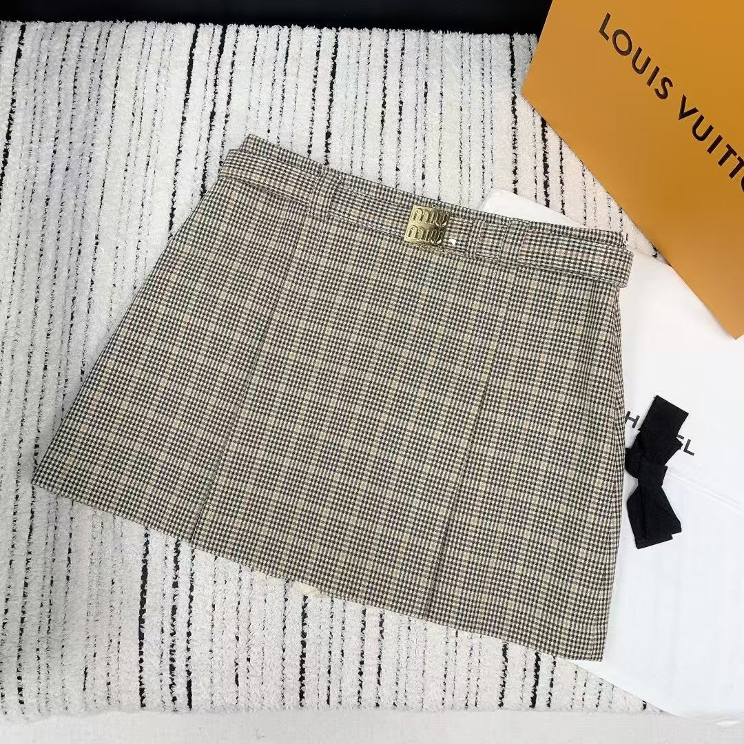 Jupe à carreaux avec ceinture et fermeture éclair latérale, nouveau style printemps et été