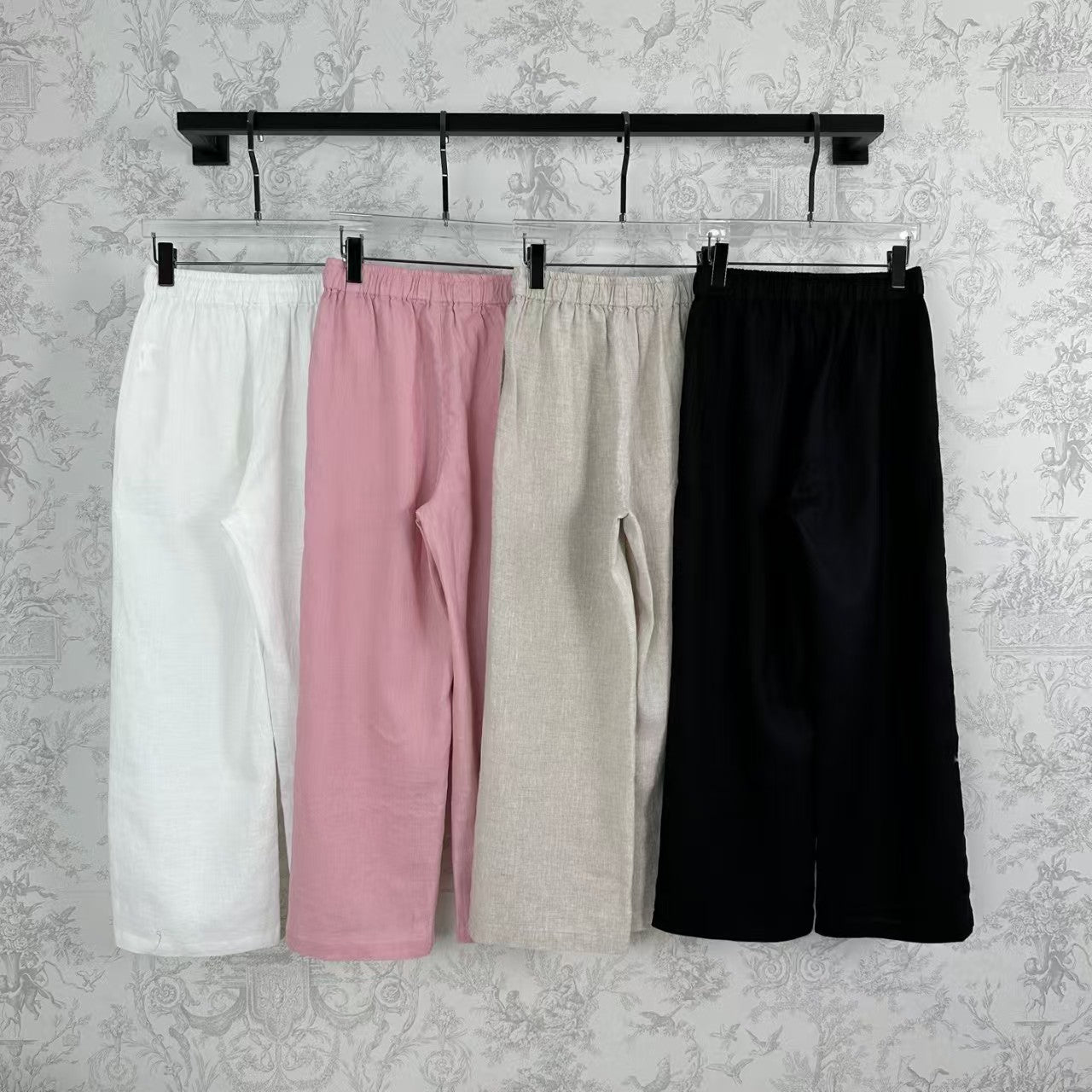 Pantalon large à taille élastique en lin de début de printemps 25