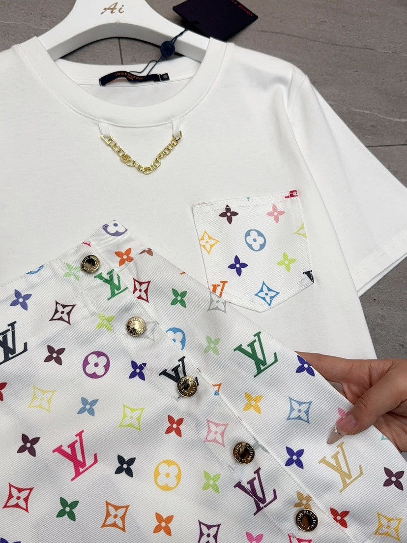 Color-Clash Monogram Co-ord Sets with Chain Accents