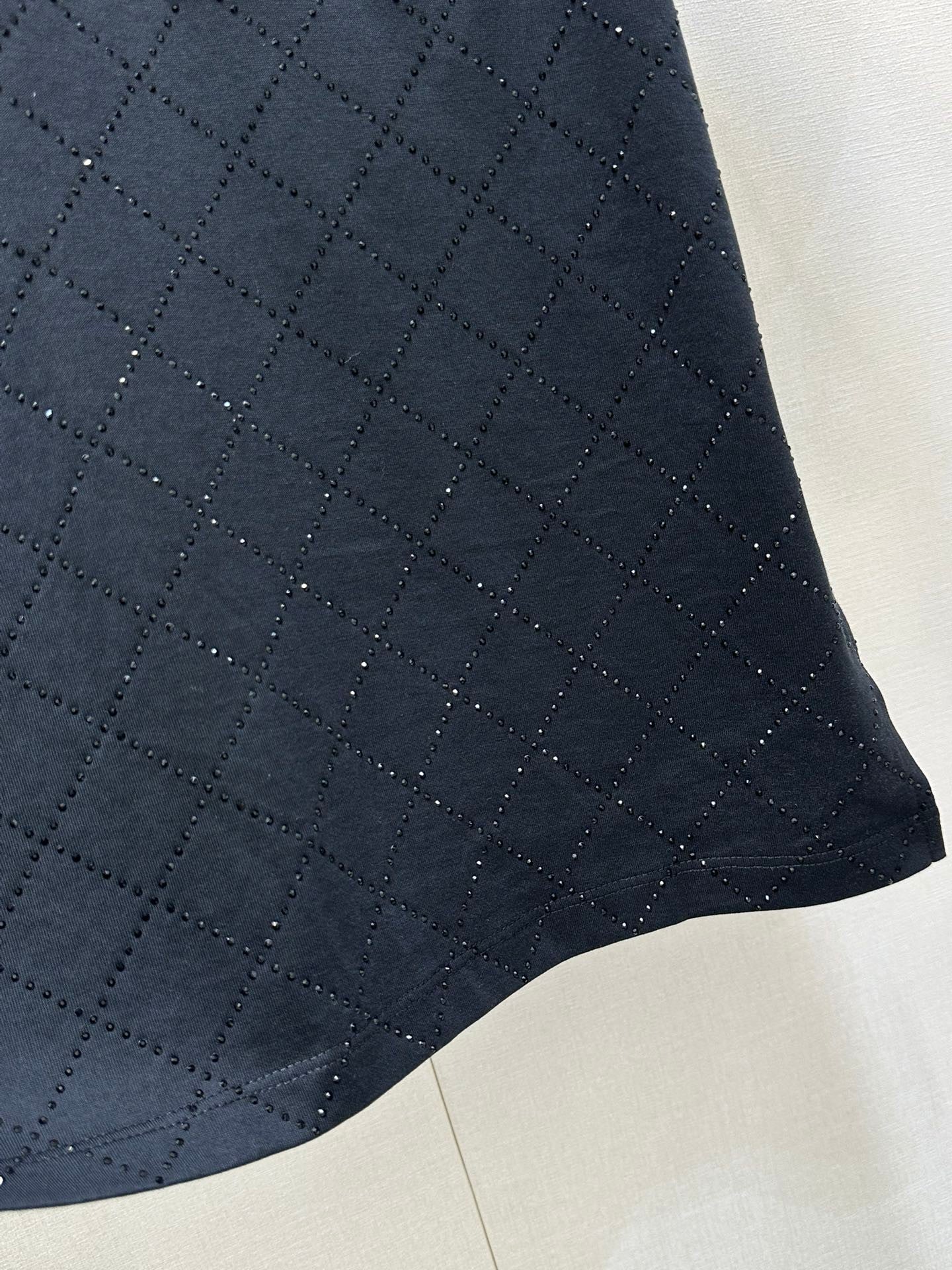 Black Crewneck Tee with Rhinestone Quilting & Back Hardware