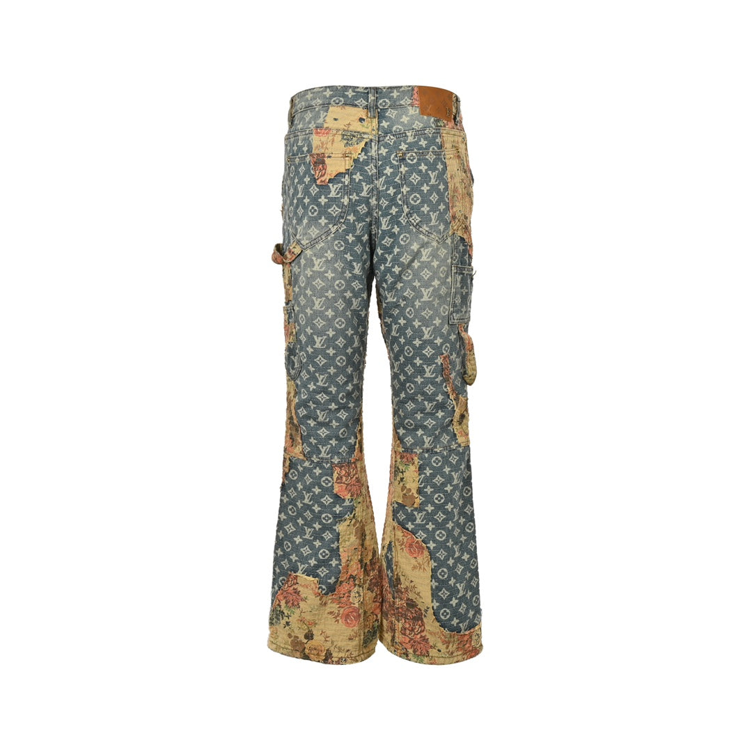 Jean vintage patchwork à fleurs roses