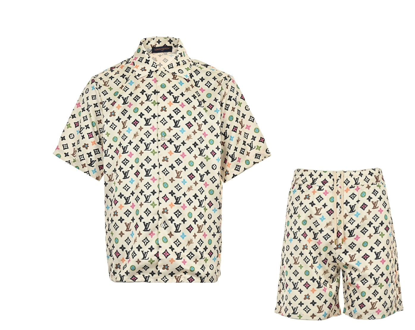 Chemise à manches courtes en soie imprimée all-over