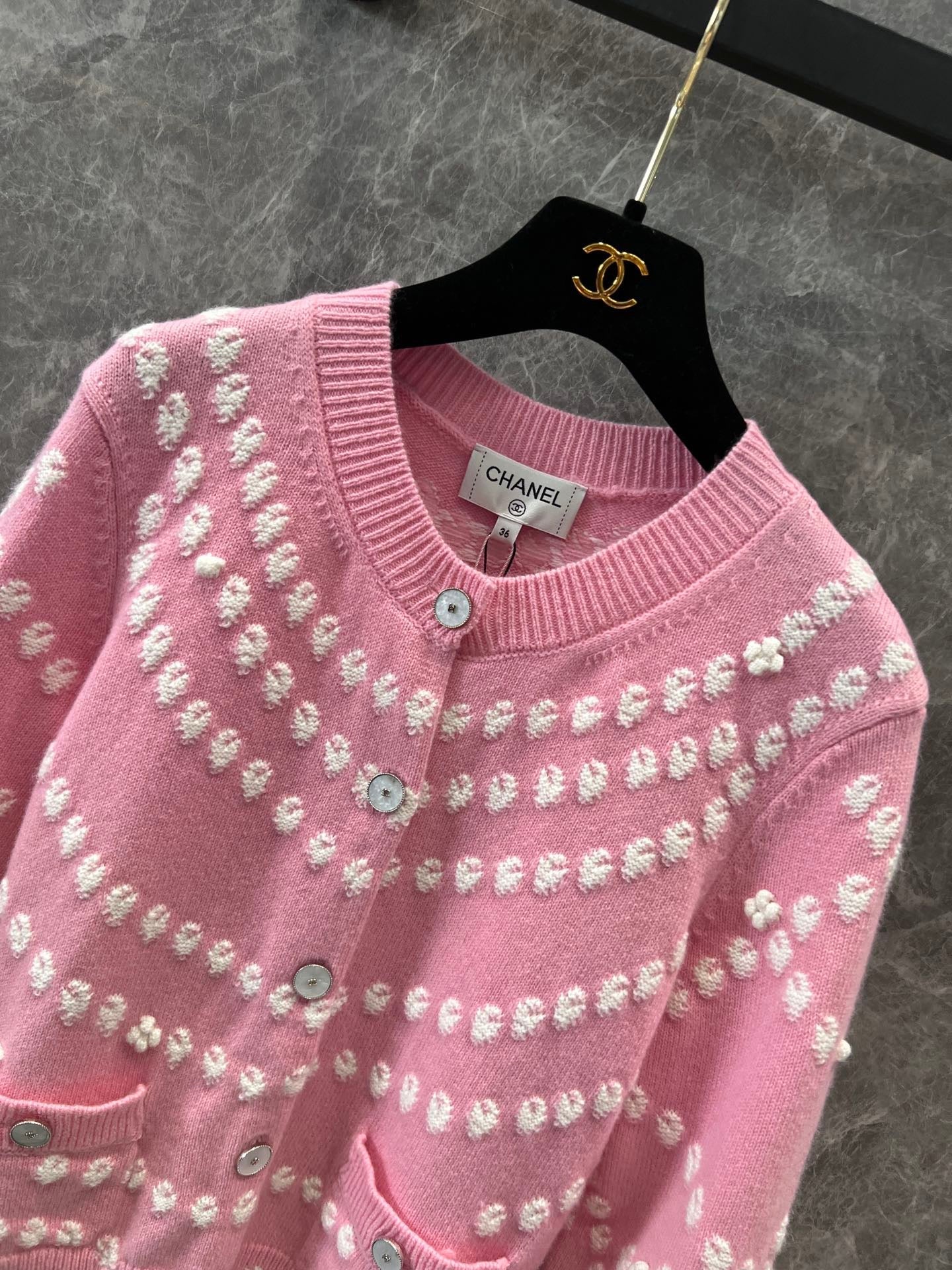 Cashmere Pearl Jacquard Cardigan