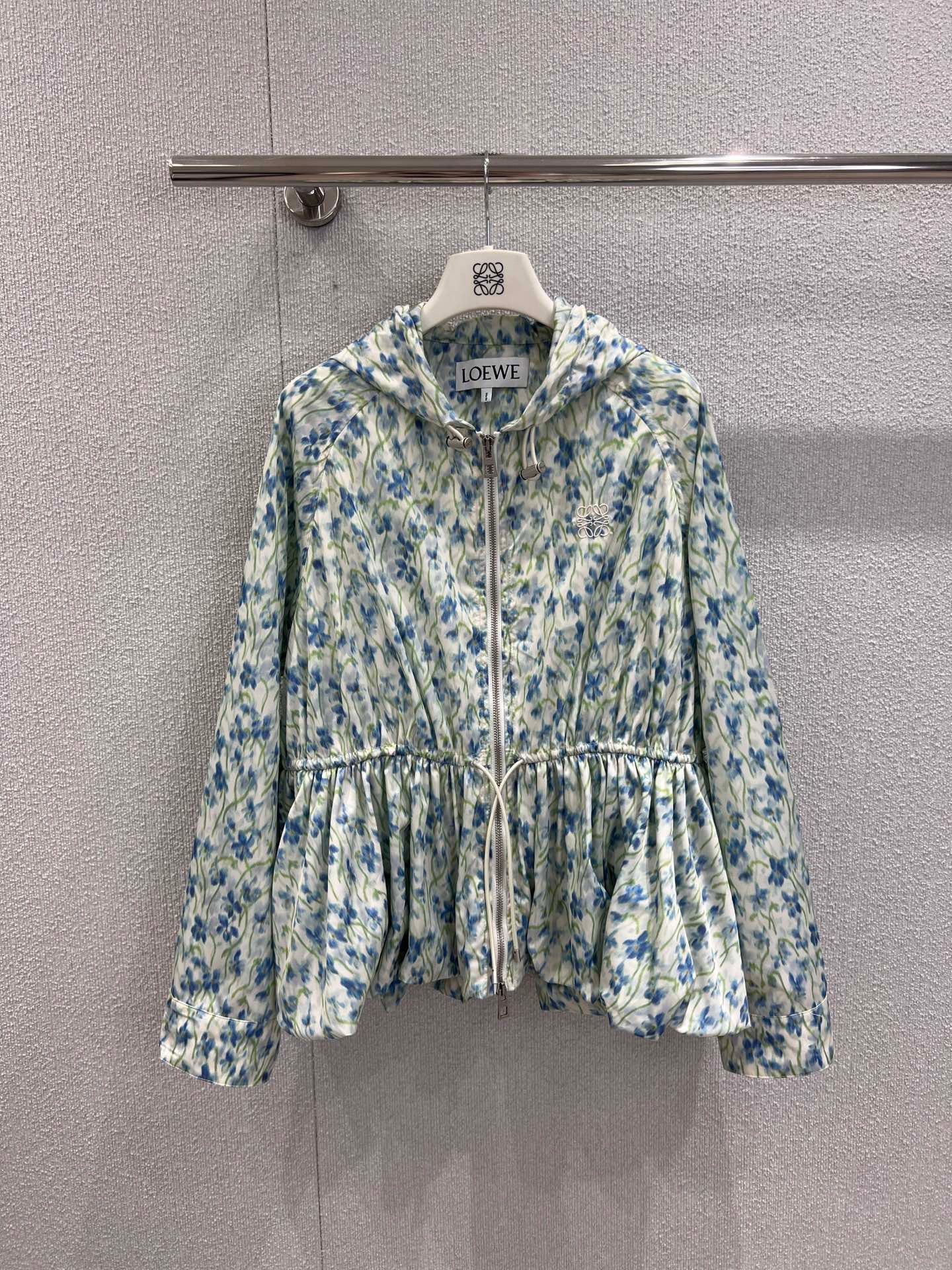 Early Autumn New Light Blue Floral Hooded Jacket