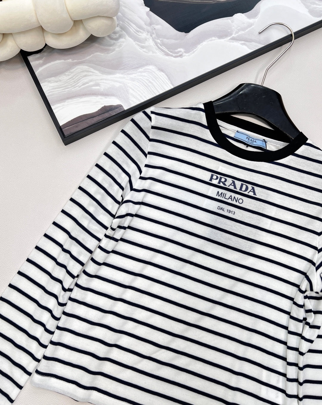 Printed stretch slim-fit striped bottoming shirt