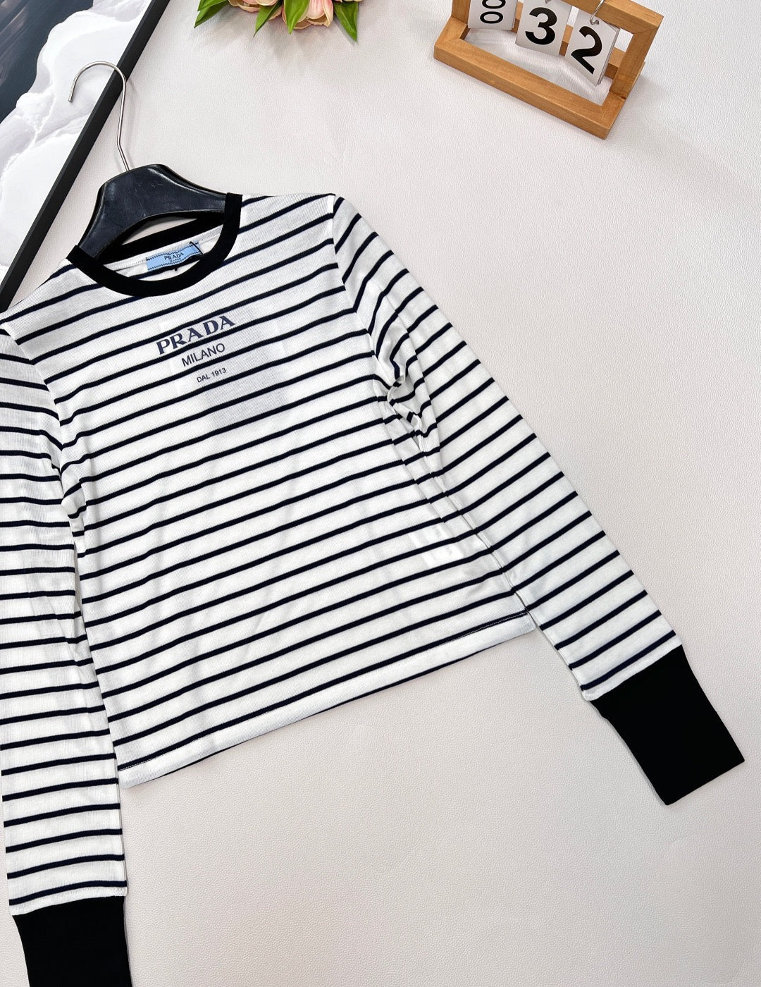 Printed stretch slim-fit striped bottoming shirt