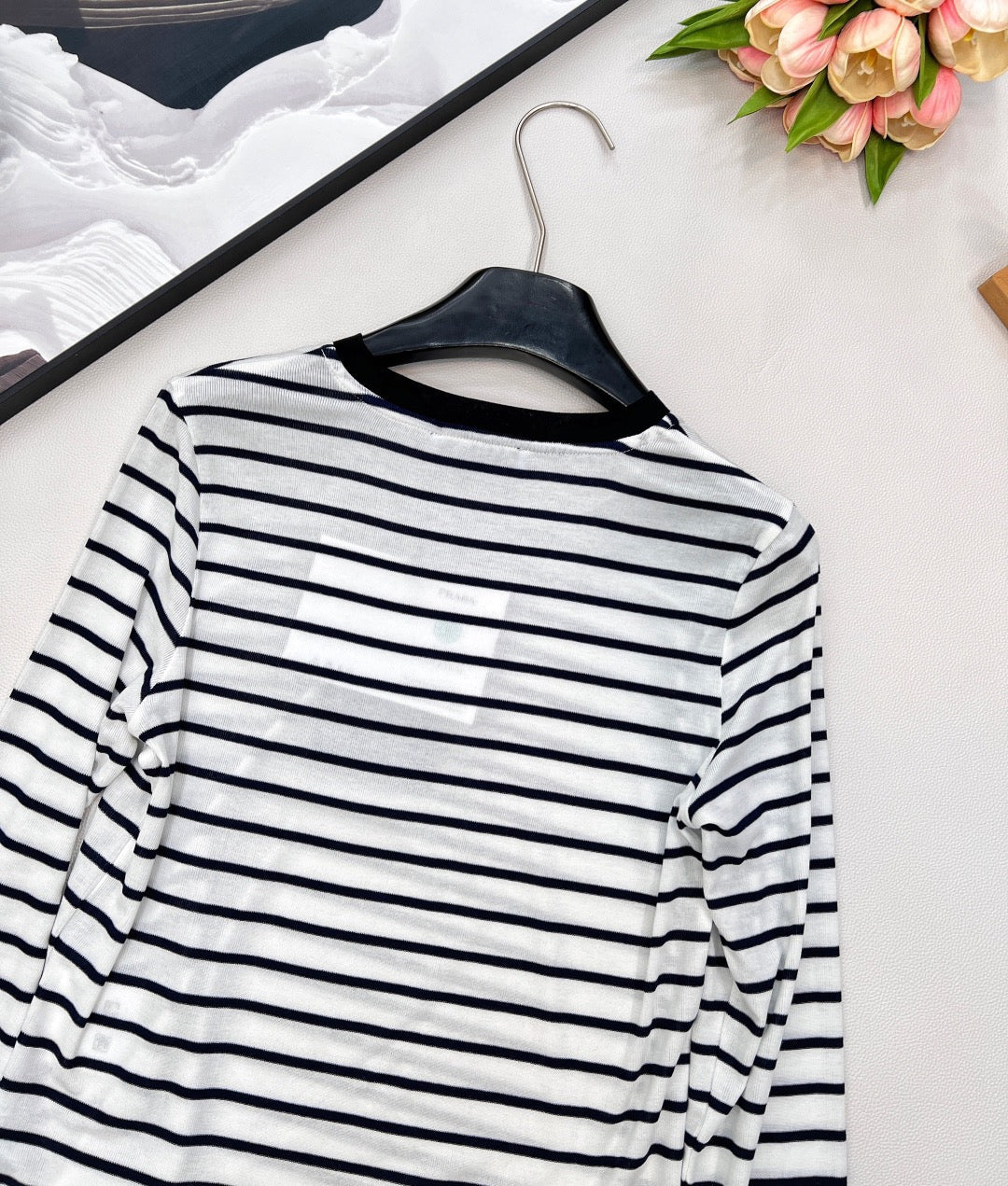Printed stretch slim-fit striped bottoming shirt