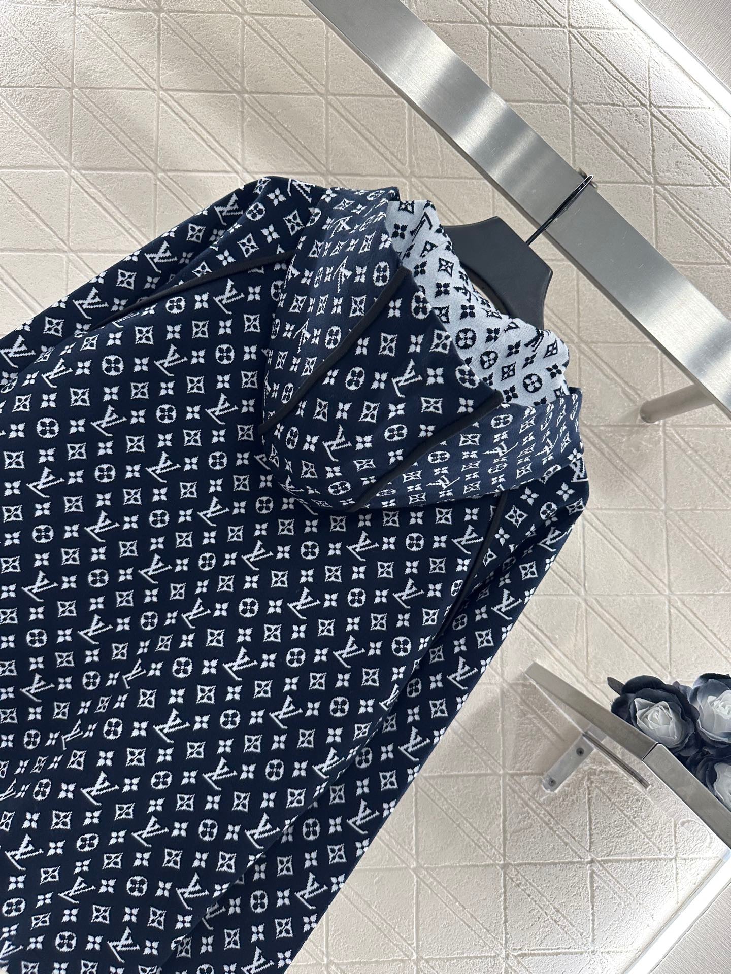 patchwork jacquard hooded knitted jacket