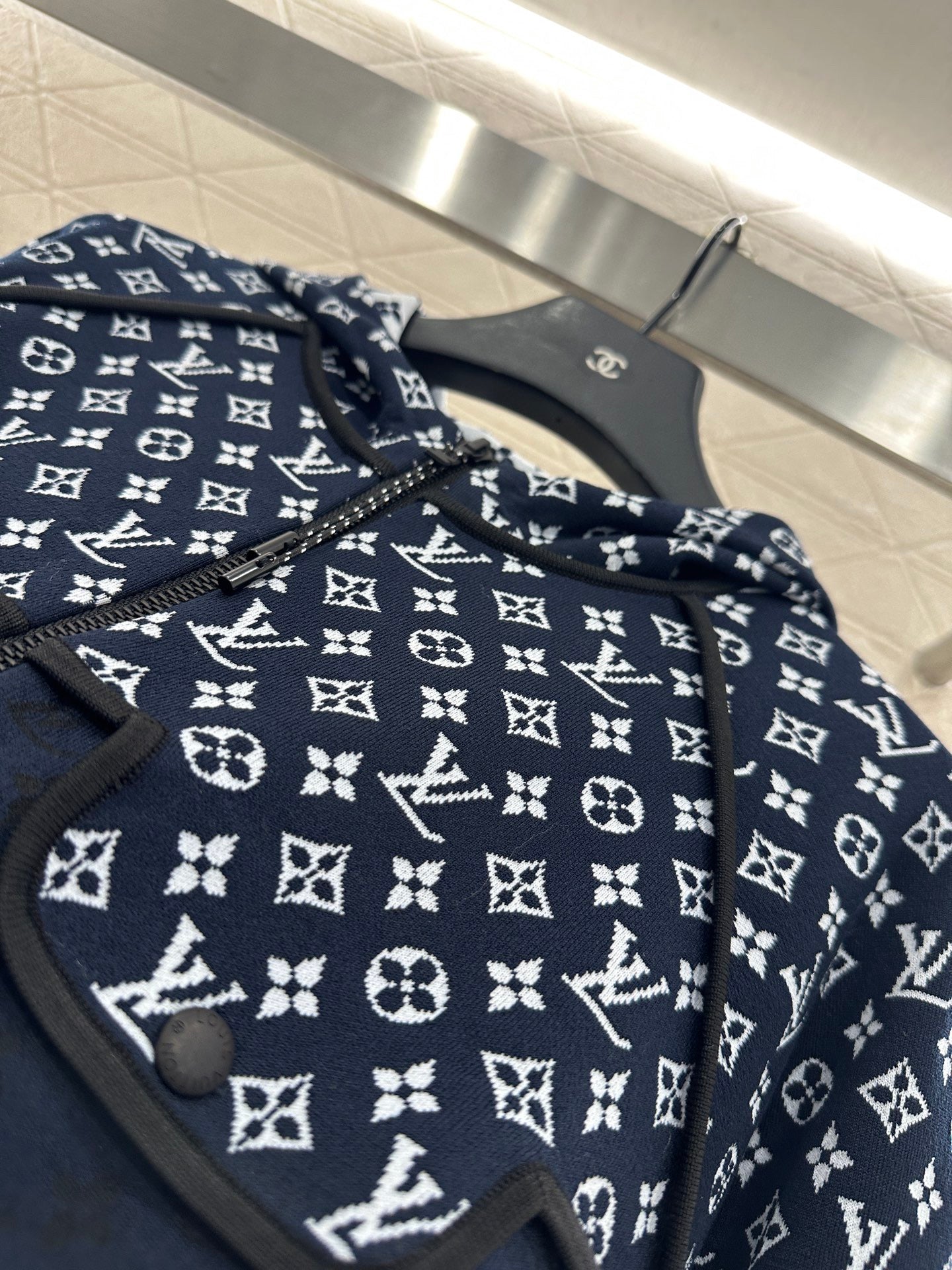 patchwork jacquard hooded knitted jacket