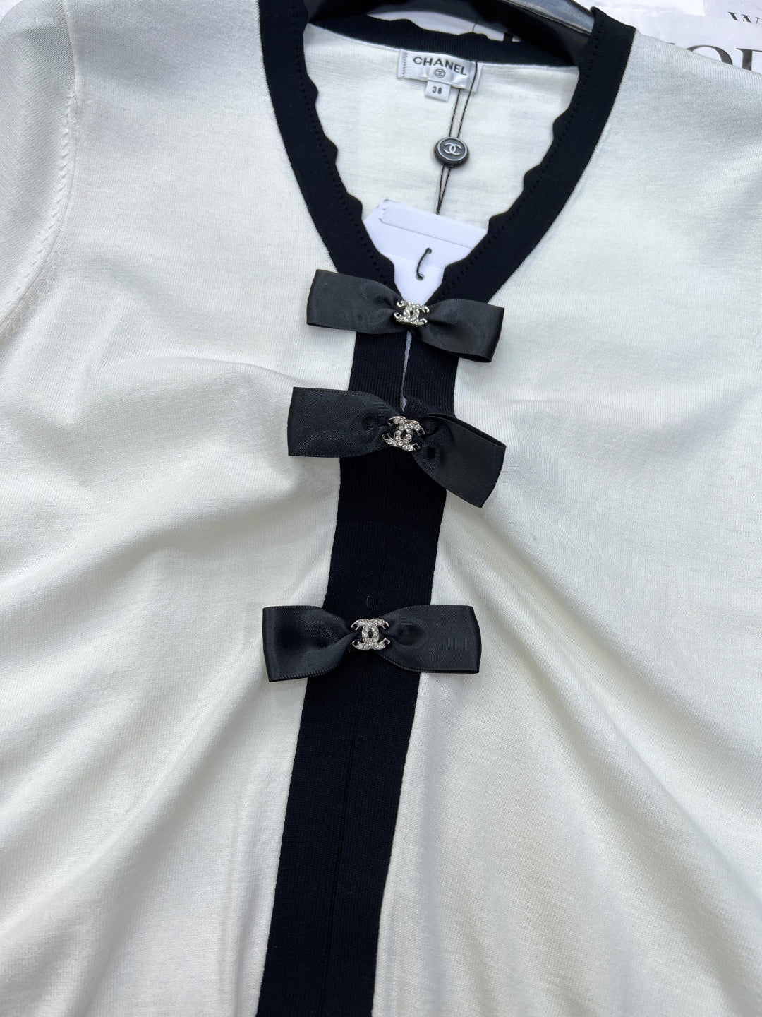 Contrast bow knit short sleeves