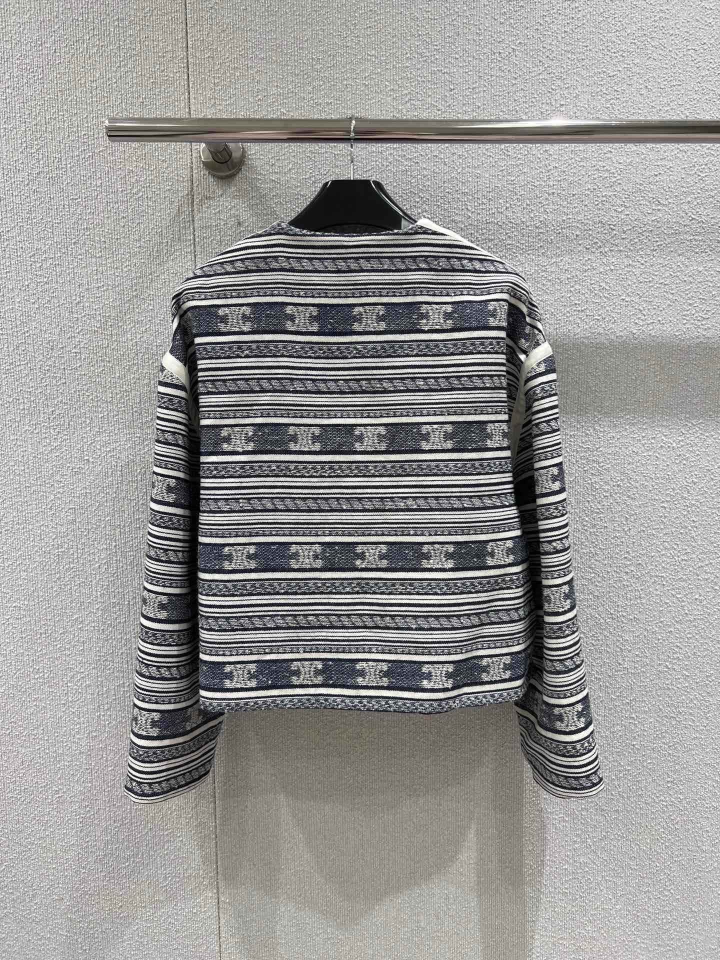 25Fw Frühherbst neue gestreifte Logo-Jacquard-Einreiherjacke mit rundem Kragen