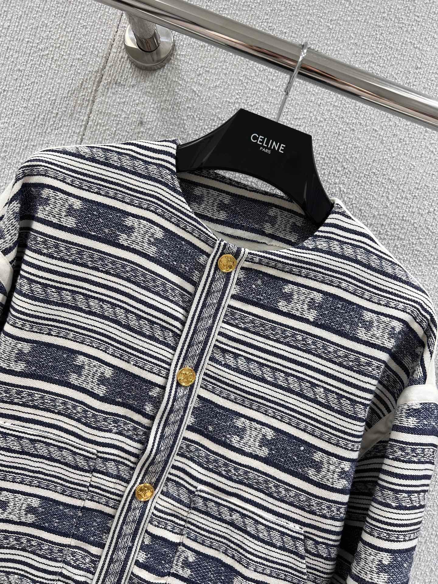 25Fw Frühherbst neue gestreifte Logo-Jacquard-Einreiherjacke mit rundem Kragen