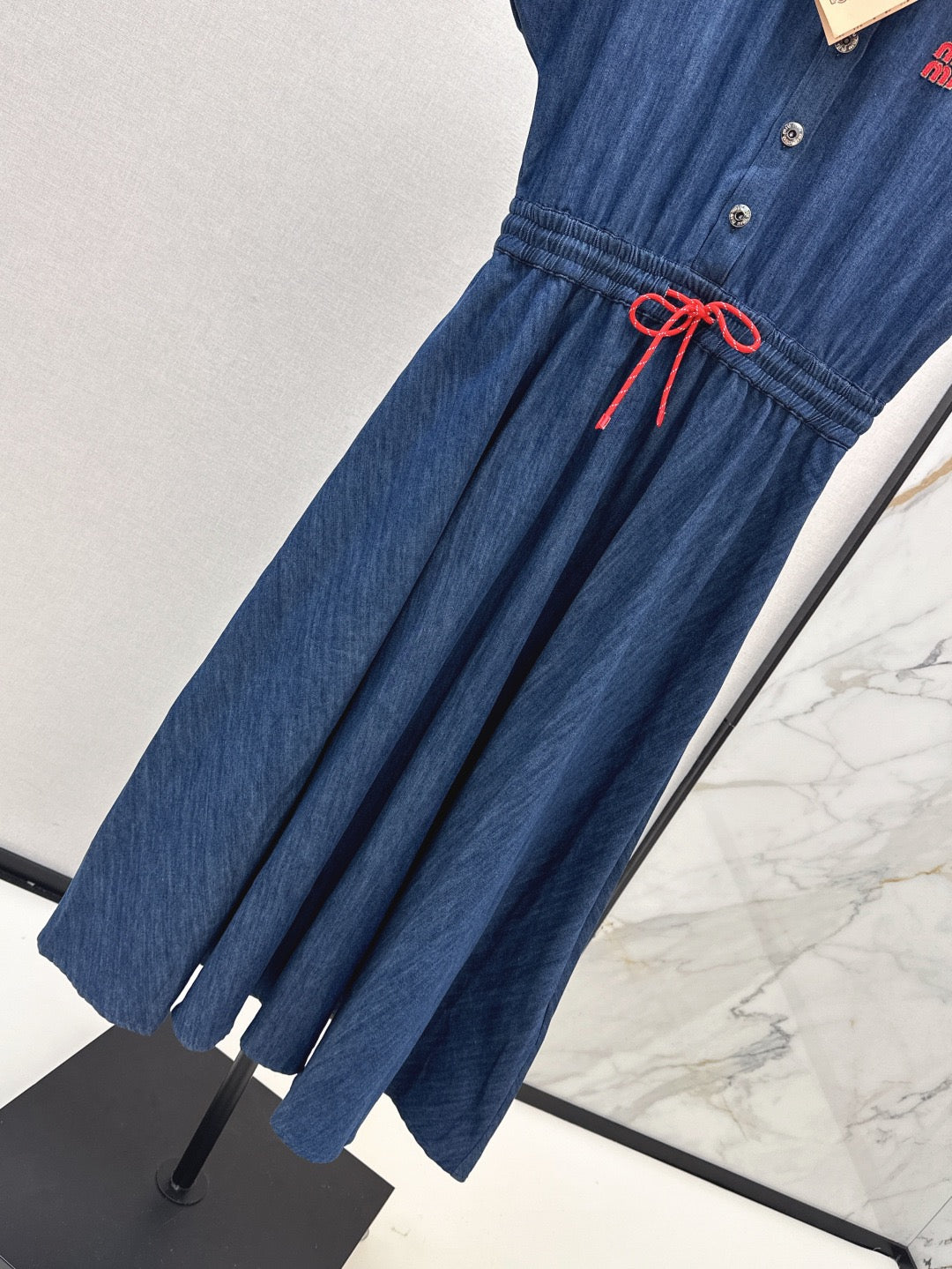 Drop-shoulder long denim dress