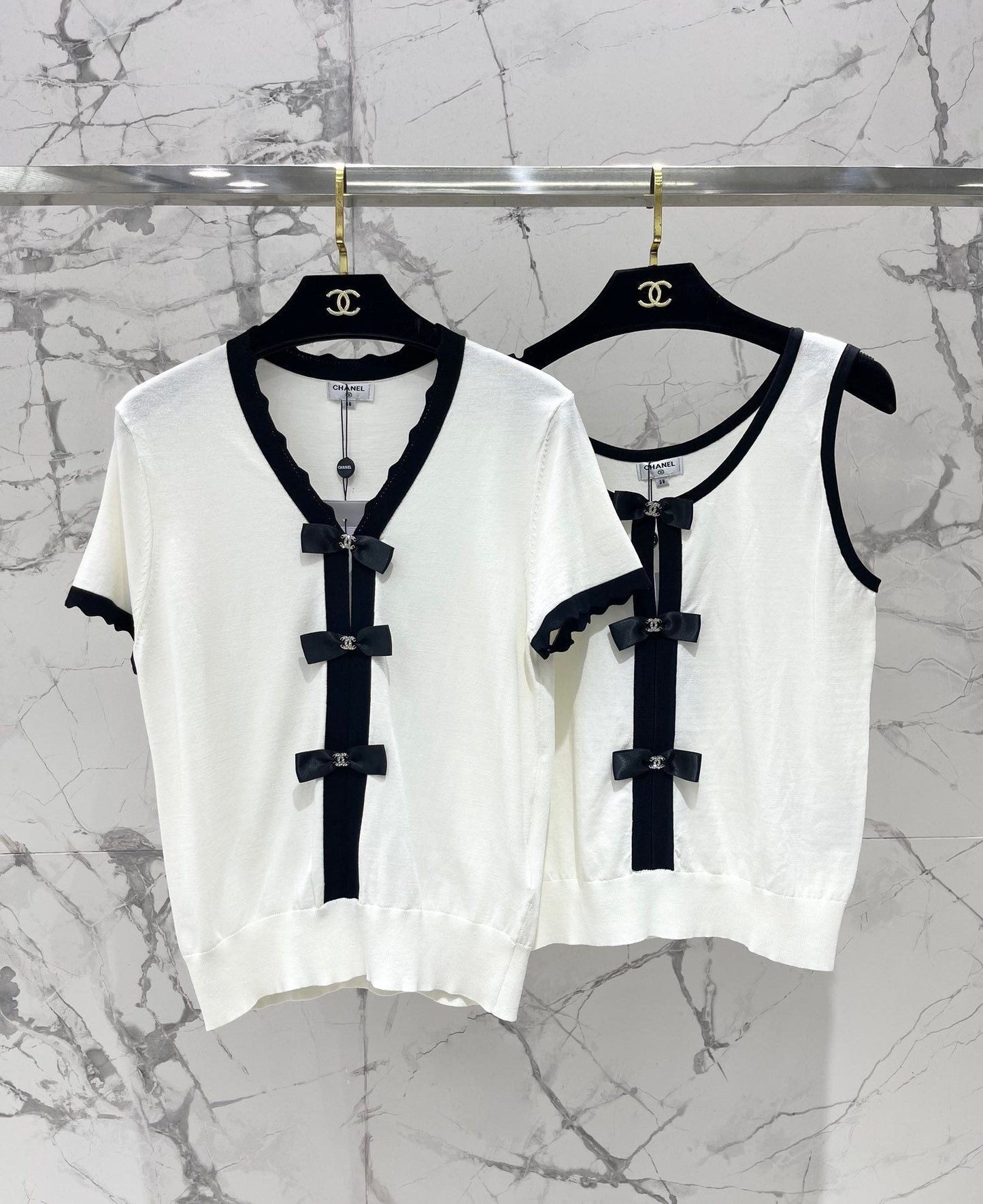 Bow colorblock V-neck knitted cardigan