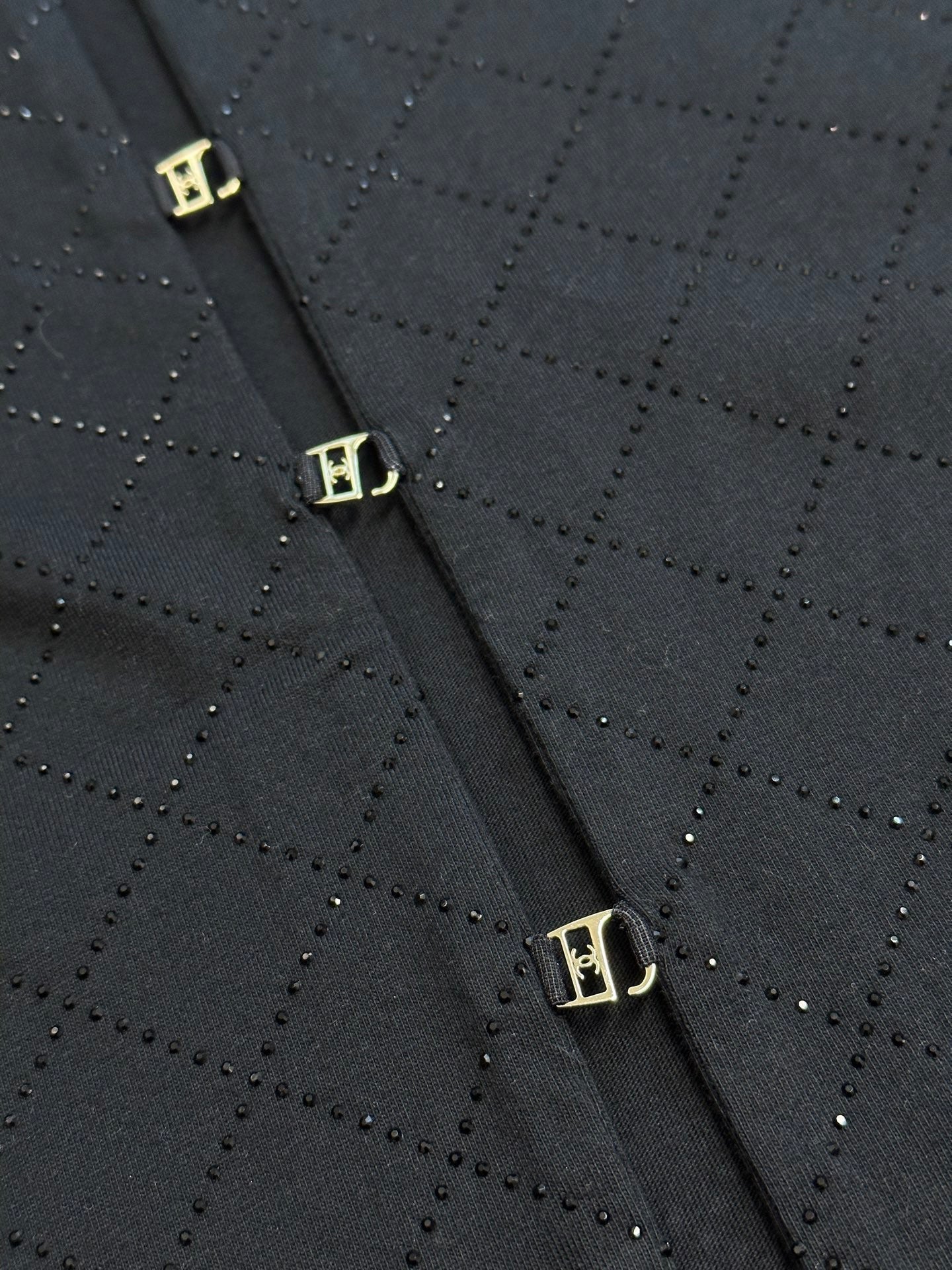 Black Crewneck Tee with Rhinestone Quilting & Back Hardware