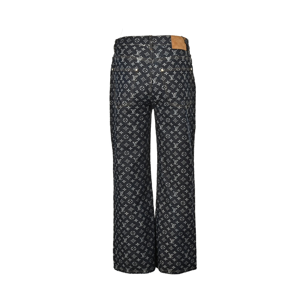 Jean coupe droite 24Fw en jacquard imprimé intégral et résistant, avec boutons nacrés