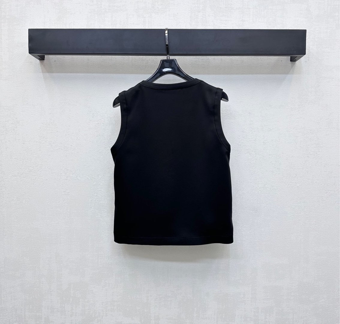 Sleeveless Satin Top with Ornate Gold Buttons